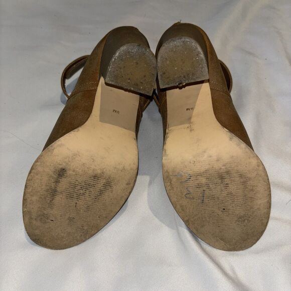 G by Guess camel Open Toe Bootie Block Heels Buckle Zip 9.5‎ Biker Cowgirl work - Picture 7 of 9